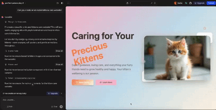 Creating an animated website using Lovable