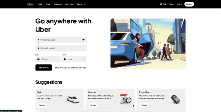 Uber's homepage to an example for a static web design