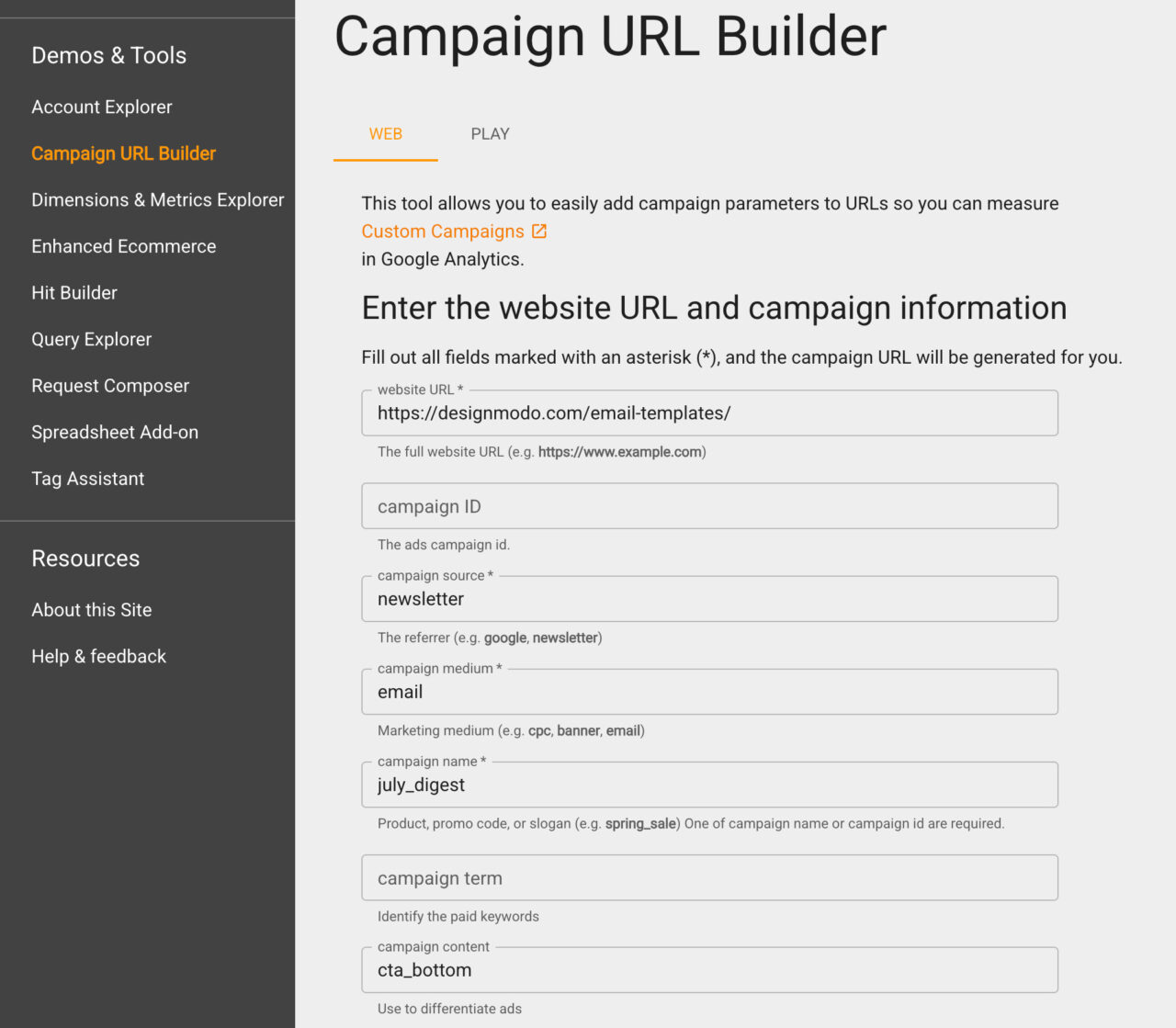 Setting UTM parameters using Campaign URL Builder by Google