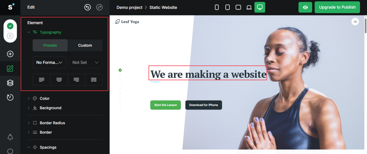 Editing texts on the website