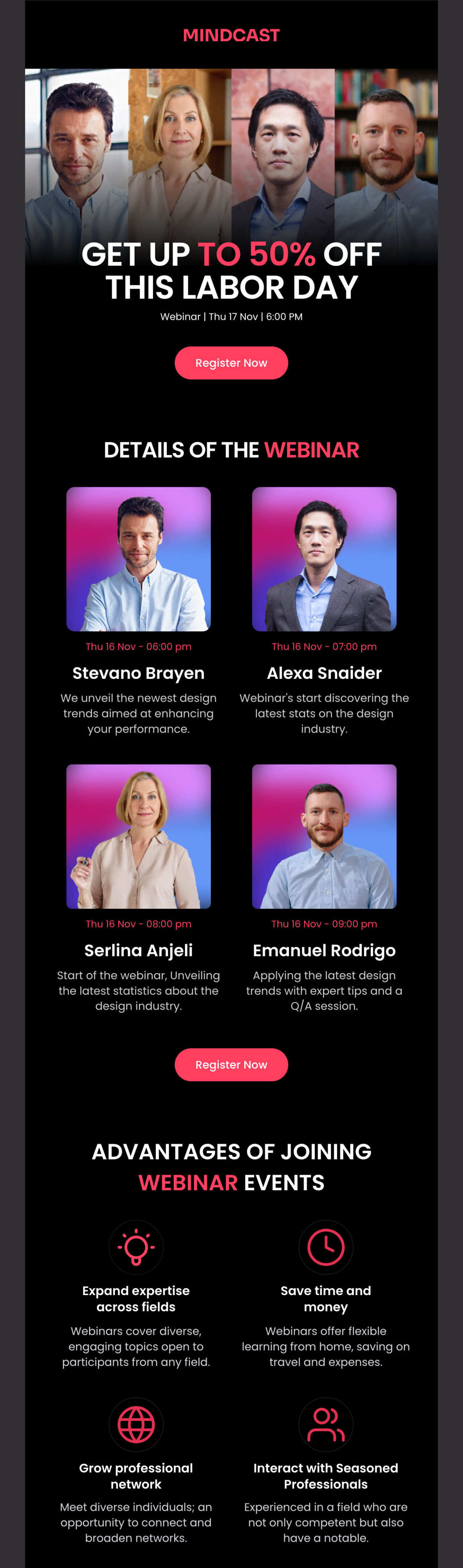 Mindcast's webinar invitation email