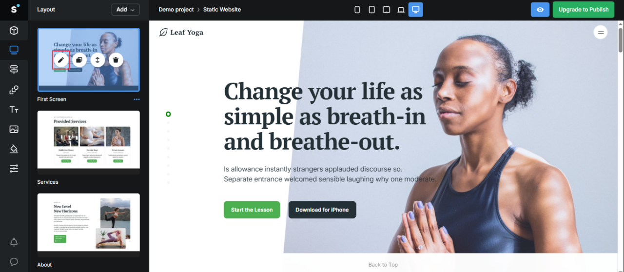 pen icon to make editings on the website