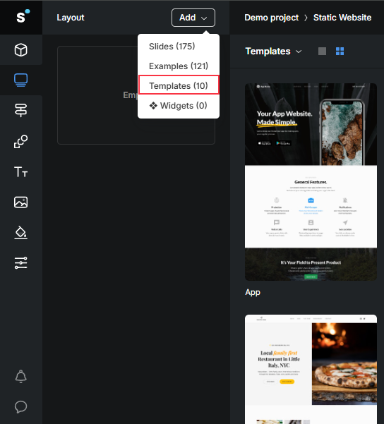 website template selection in Slides by Designmodo
