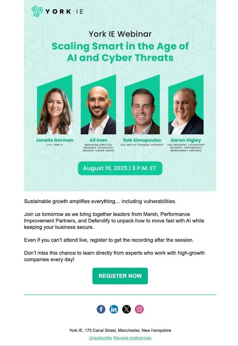 York IE's webinar invitation email