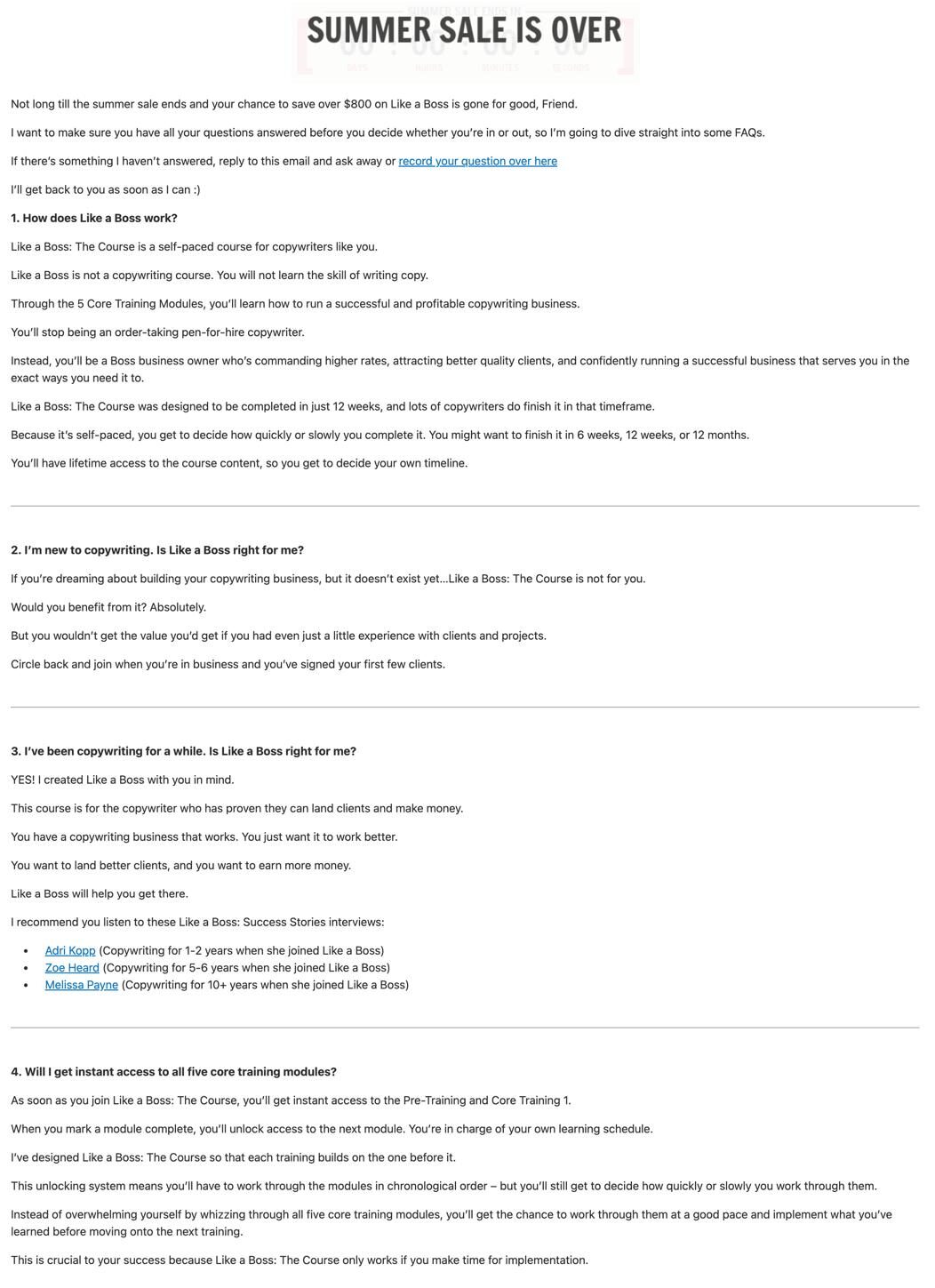 faq content example for a newsletter