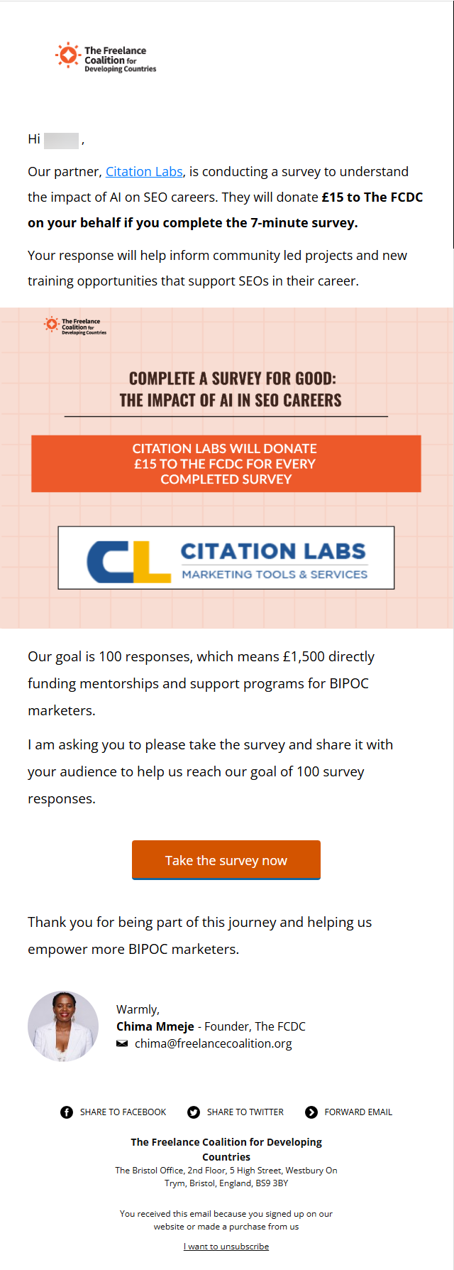 survey content element in a newsletter example