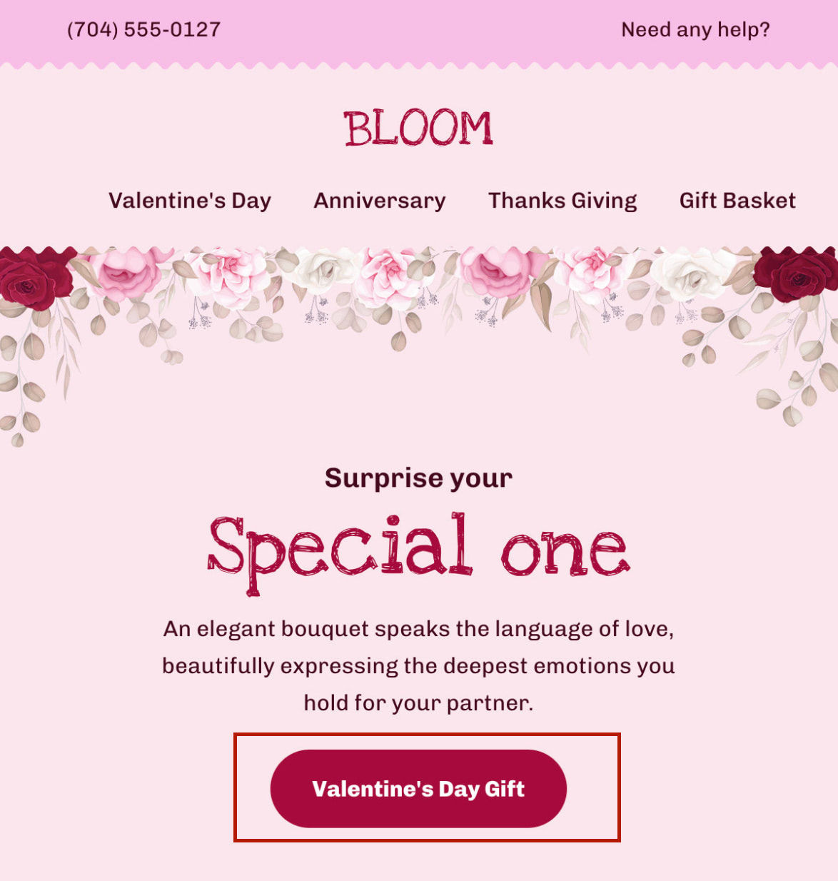 CTA button of an email template from Bloom