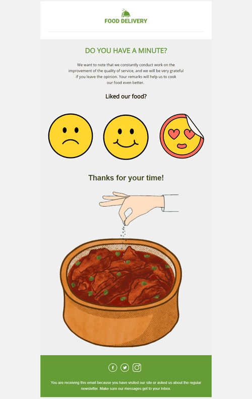 Food delivery feedback email example