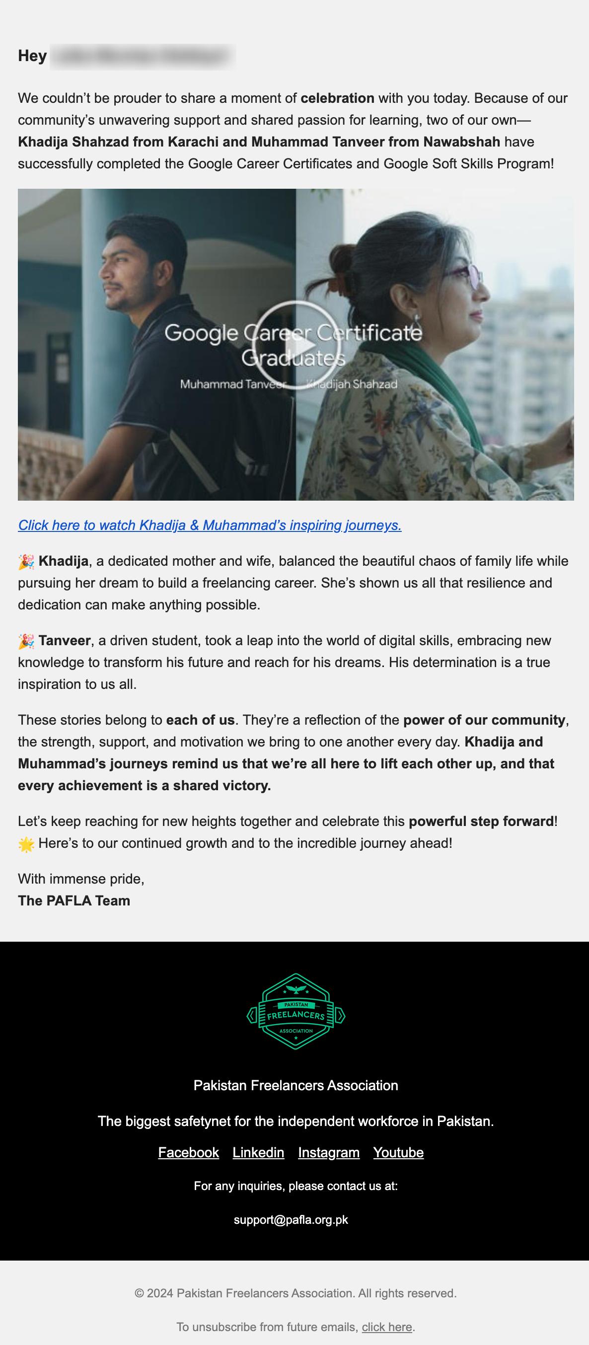 success story newsletter content example