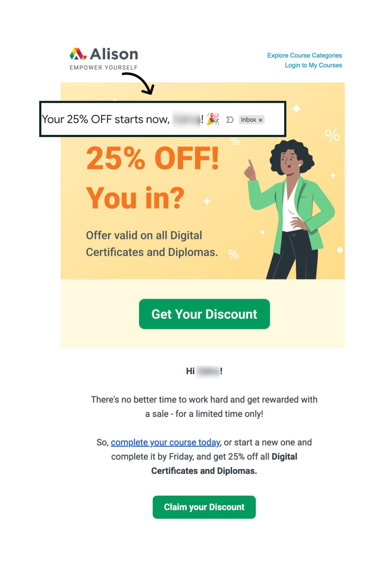 Alison's email example that has a last chance subject line