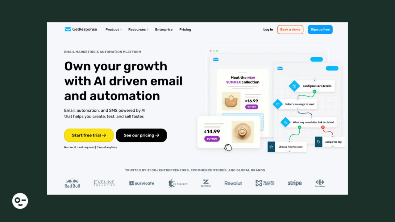 get Response's homepage as showing it's an email marketing platform