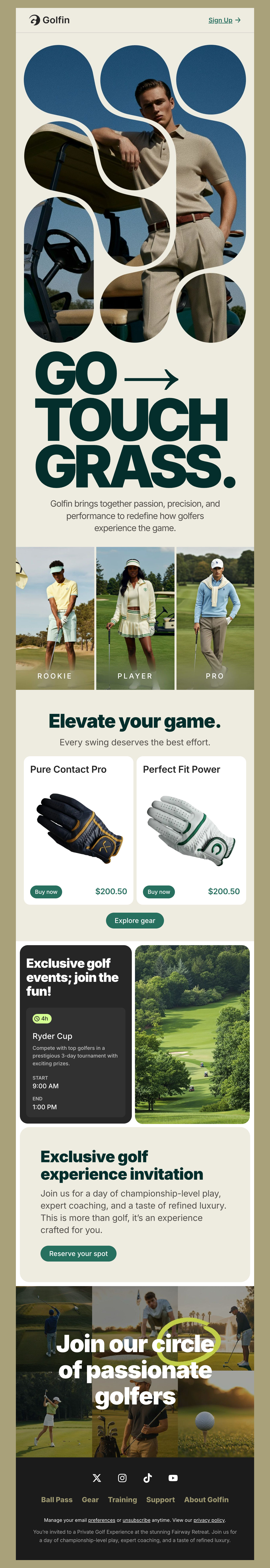 Golfin – Lifestyle Golf Apparel & Experience Email Template