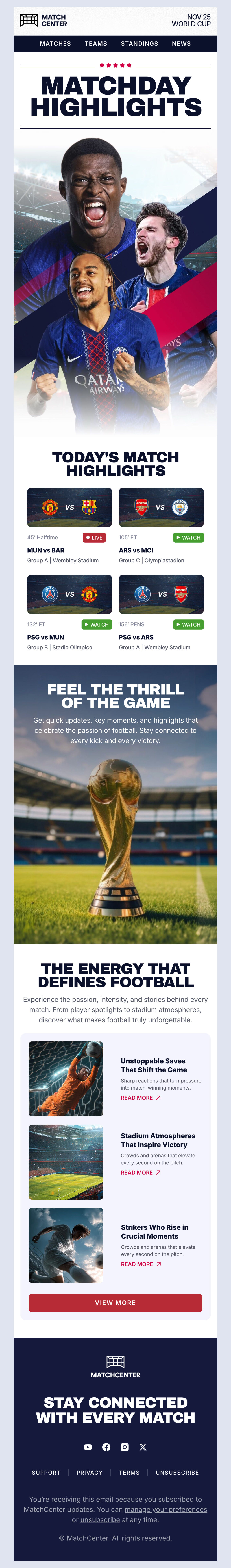 MatchCenter – Football Matchday Highlights & Live Coverage Email Template