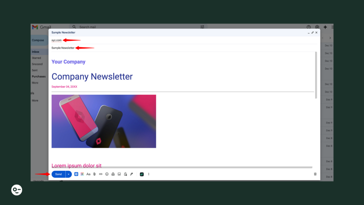 Crafting an sending en email newsletter example