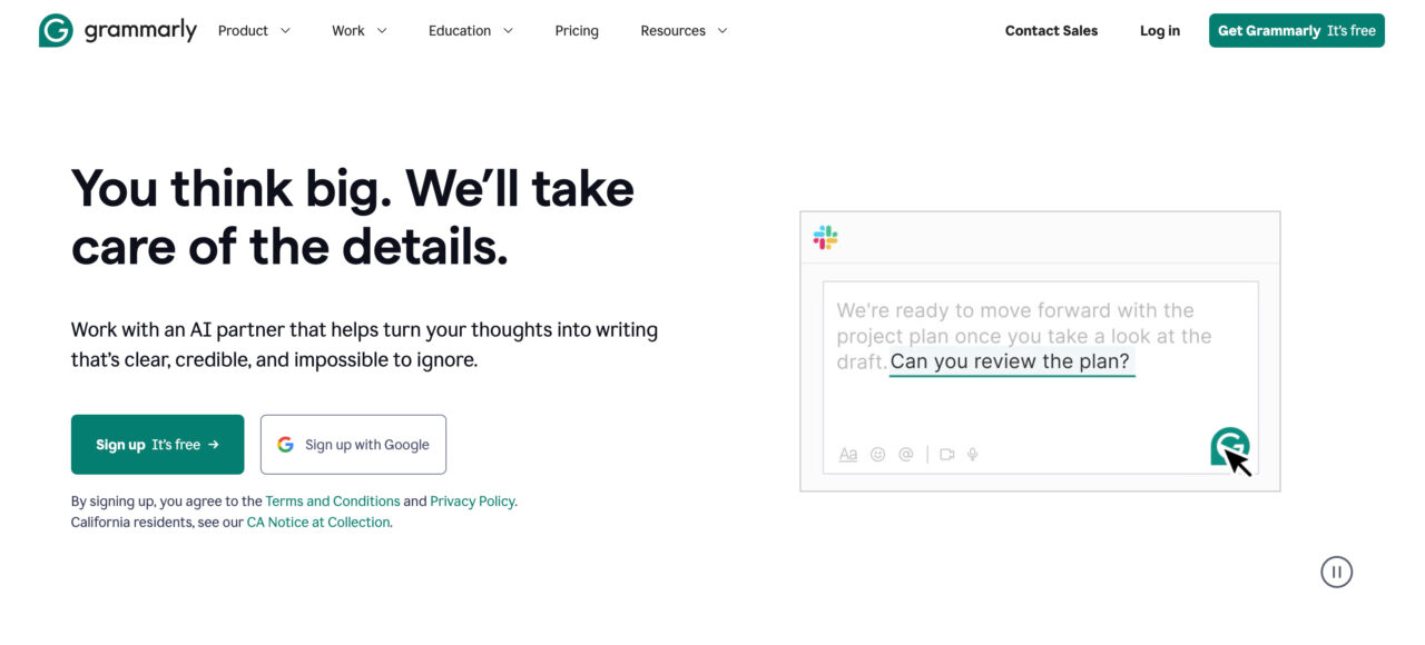 Grammarly's homepage