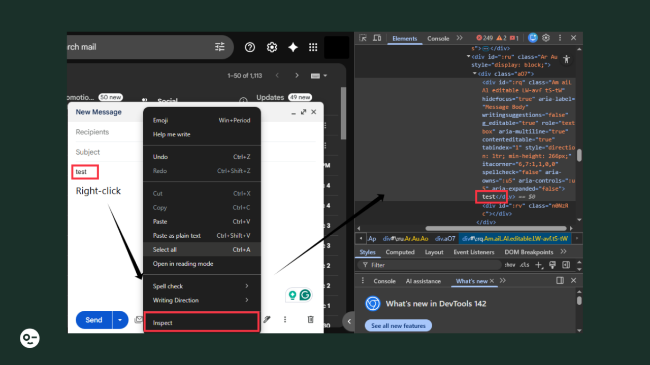 Choosing the Inspect option