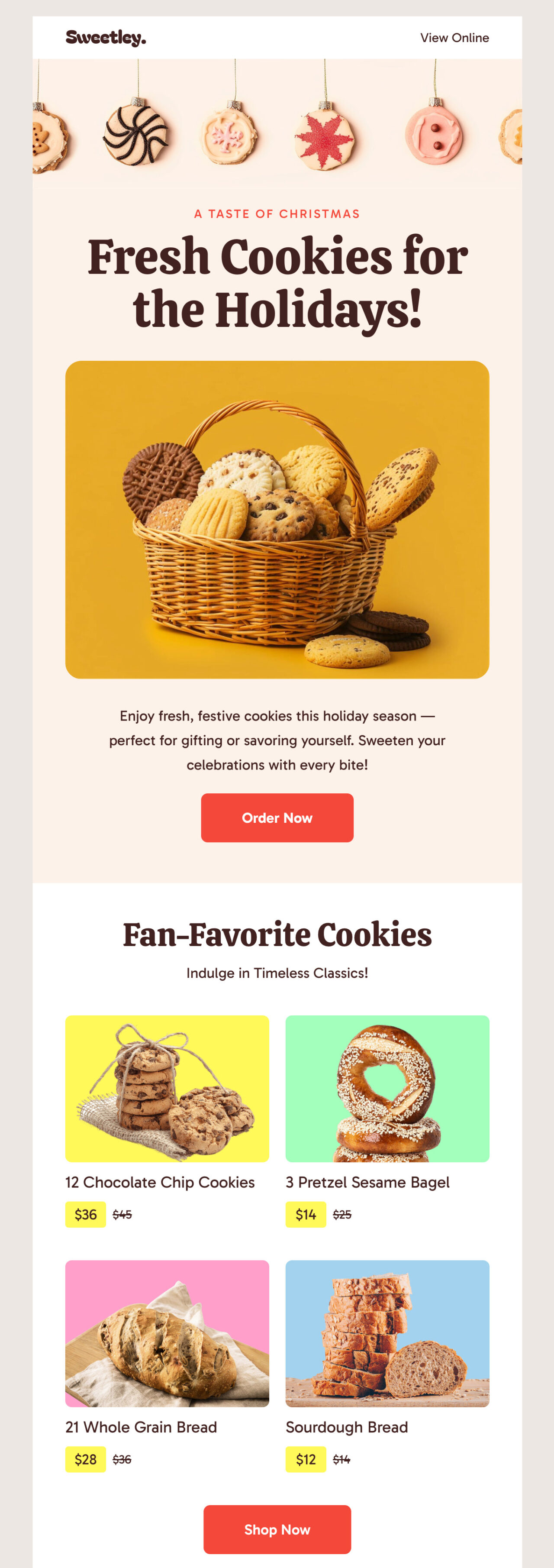 Sweetley's email newsletter template