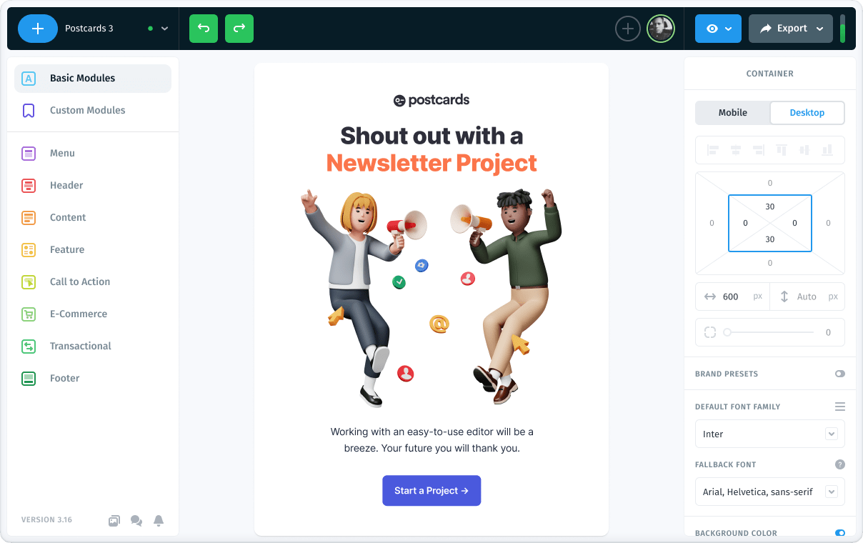 Postcards app email builder