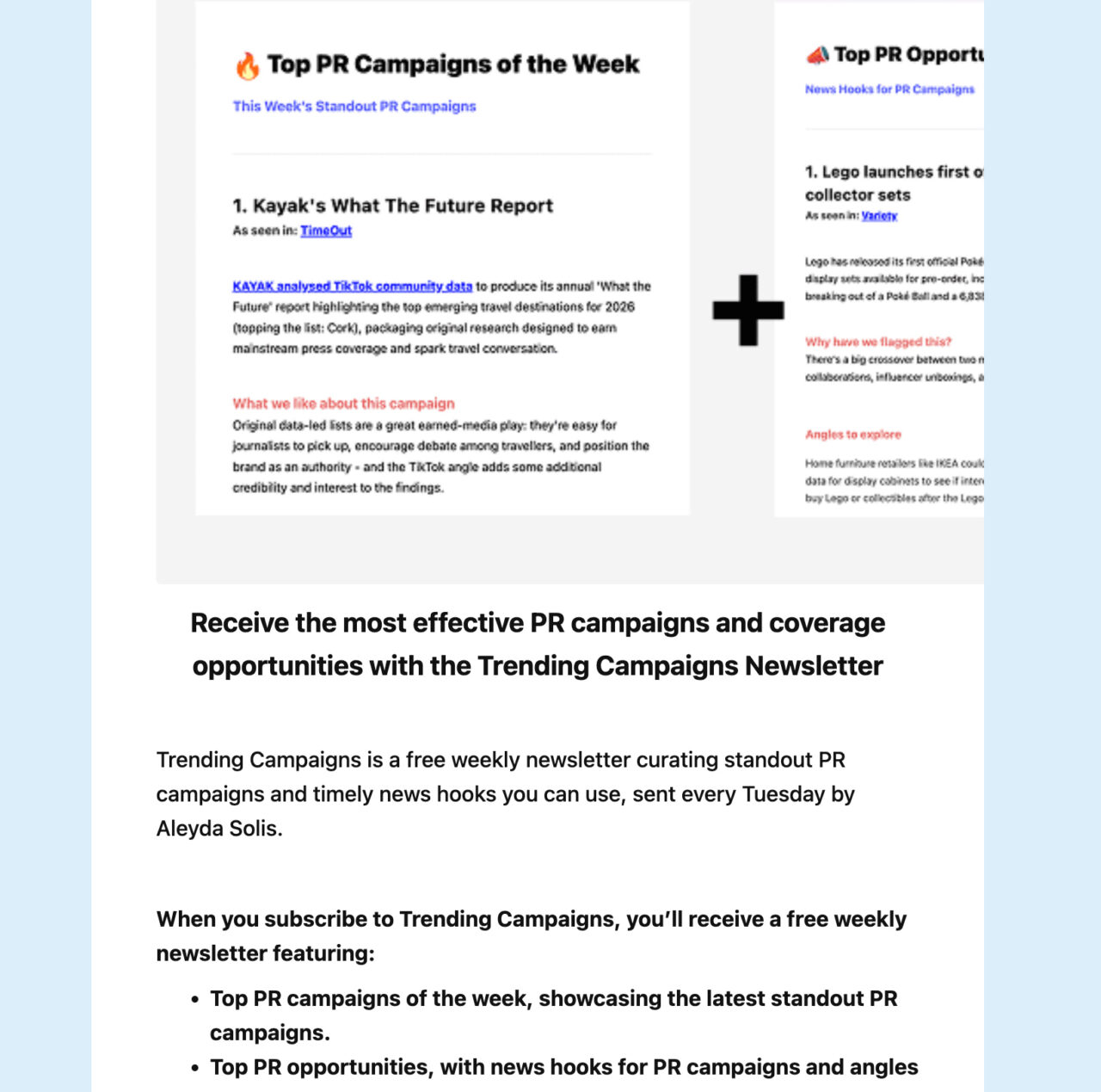 Trending campaigns newsletter story example