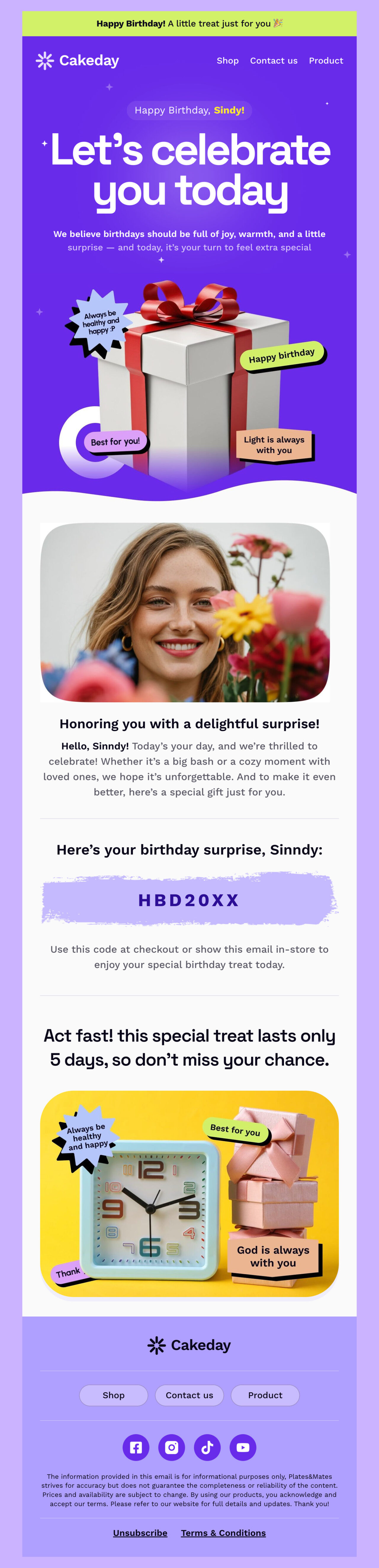 Cakeday's email template example