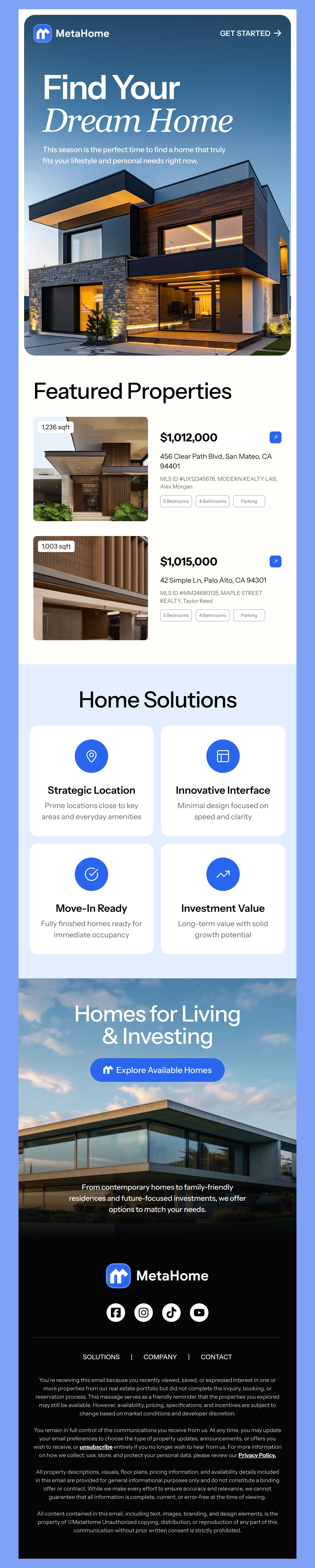 MetaHome - Real Estate Featured Listings Email Template