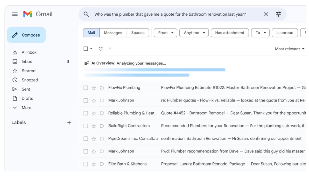 Google Gemini in Google inbox