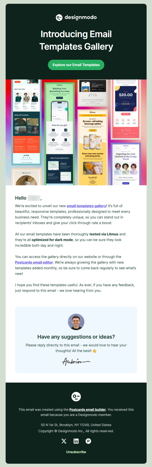 Designmodo's announcement email example