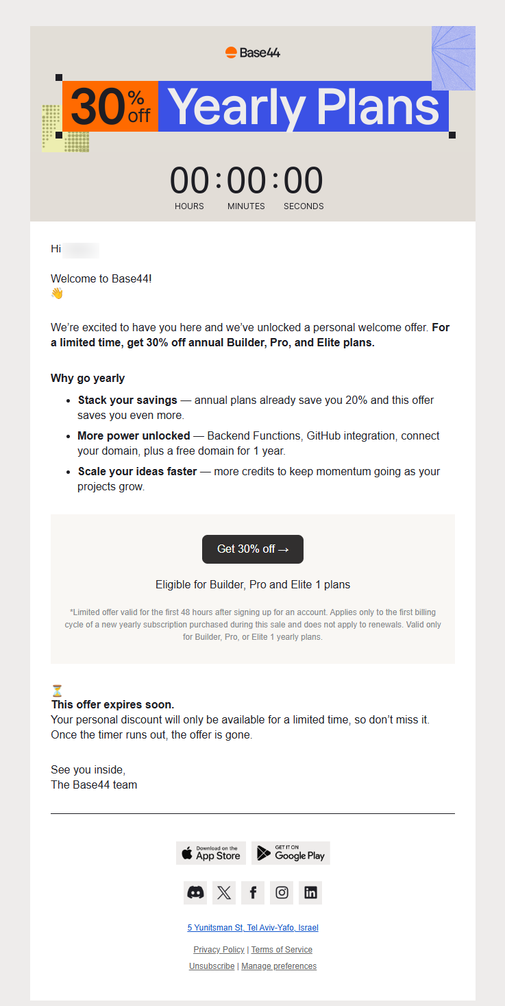 Base44's email example