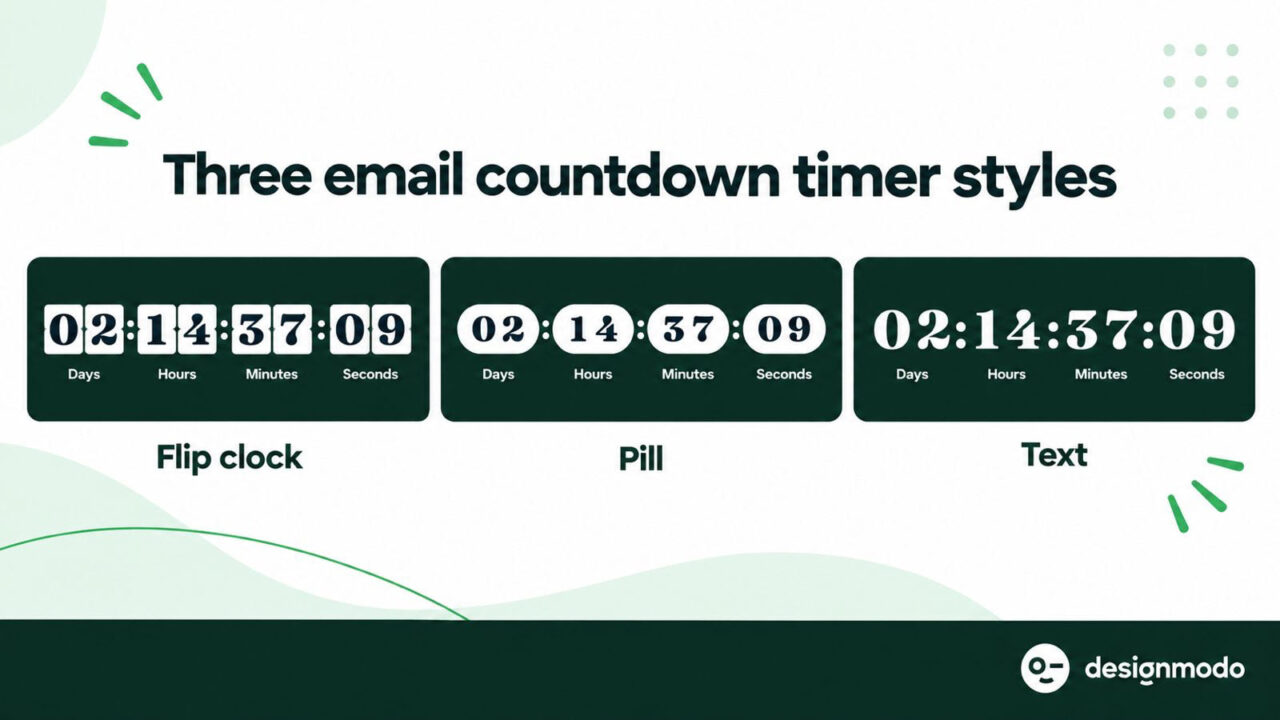 different styles of countdown timers in postcards editor